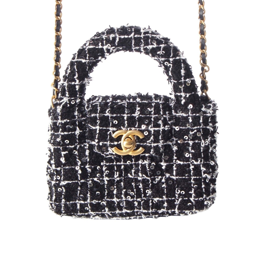Pre-Loved Chanel Nano Tweed Kelly Clutch on Chain
